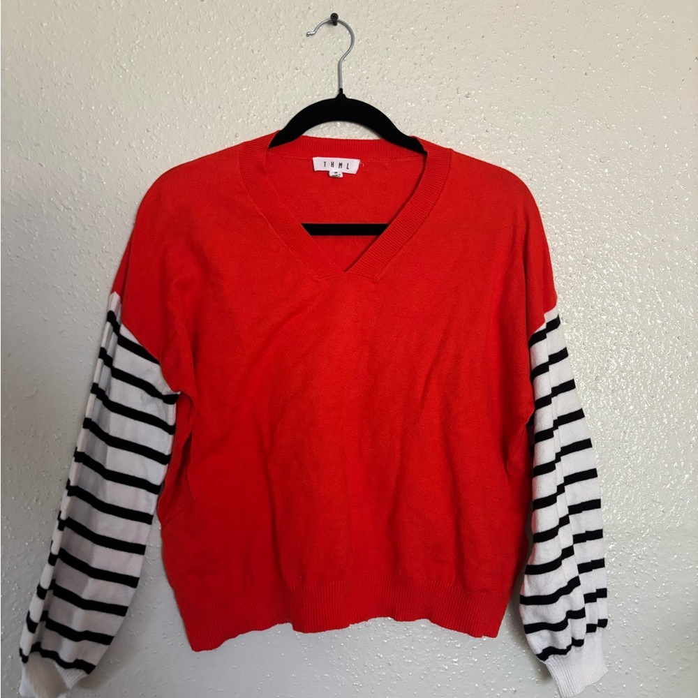THML Bright Orange V-Neck Sweater